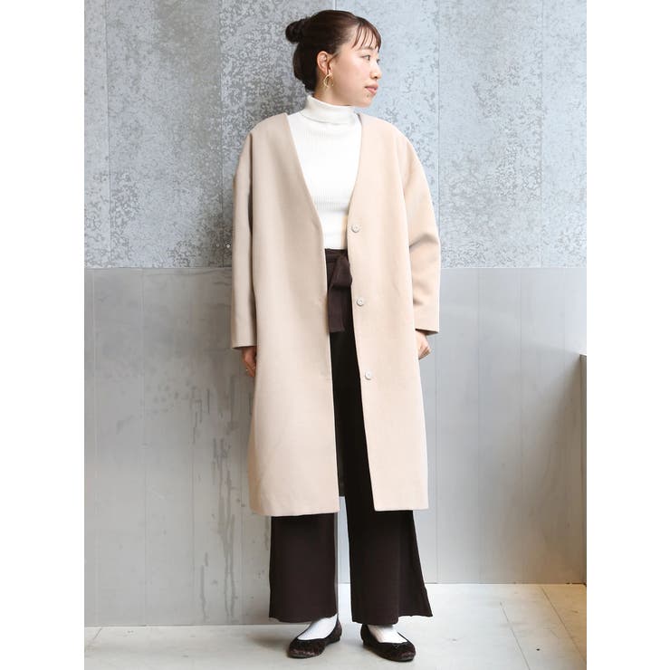 Vネックノーカラーコート[品番：KOEW0019547]｜koe（コエ