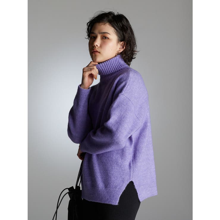 パープル | リラックスタートルニットプルオーバー | koe