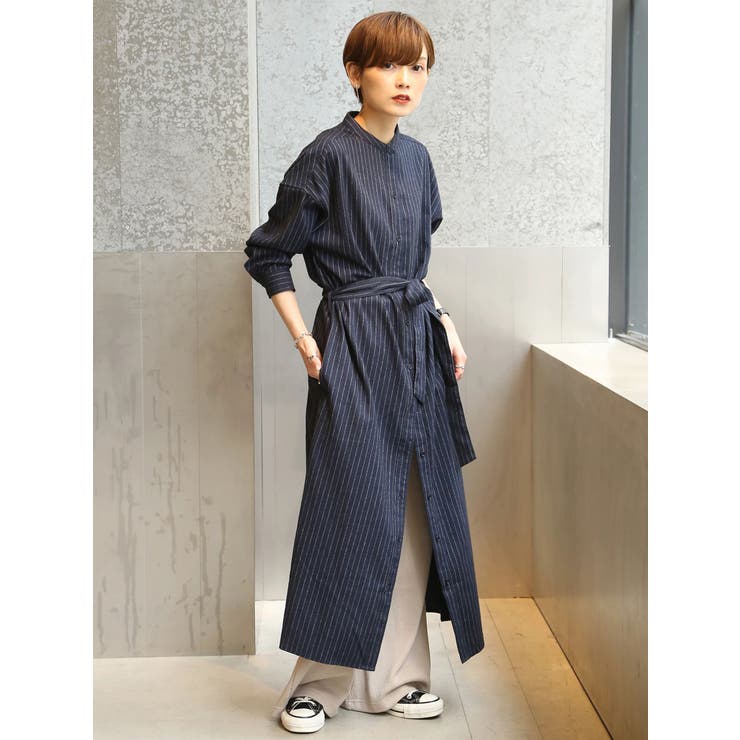 起毛バンドカラーベルト付シャツワンピース[品番：KOEW0019348]｜koe