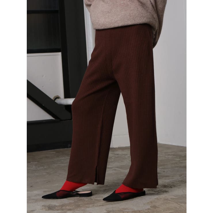 ブラウン | ニットリブワイドパンツ | koe