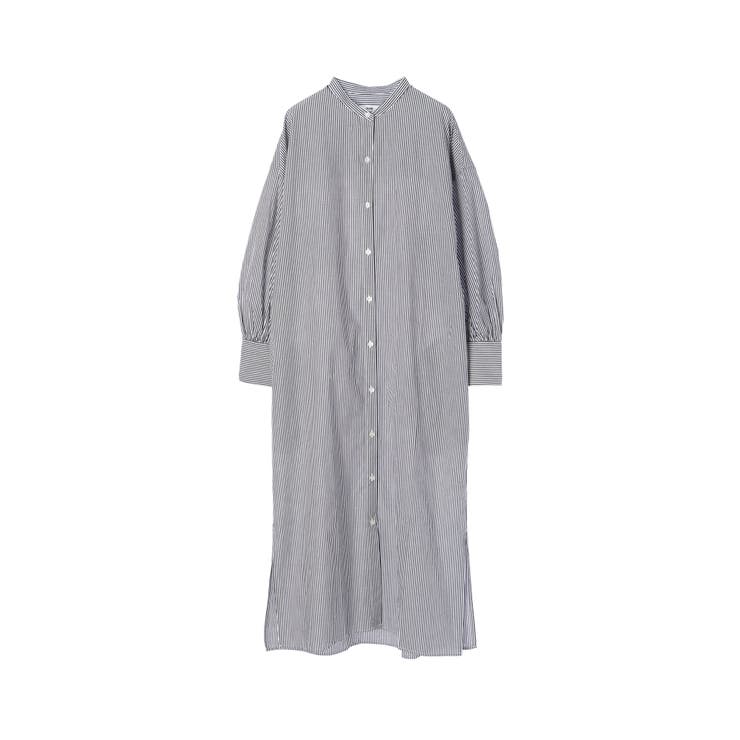 WEB限定】バンドカラーストライプロングシャツワンピース[品番
