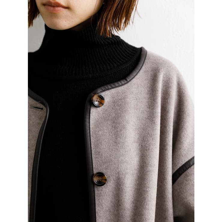 30　RK　ロング合皮　その１ ABITOKYO（アビトーキョー）の「合皮ベルト付きノーカラーロング