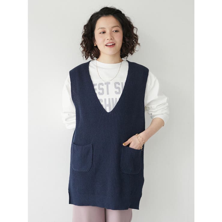 ドロワーニットベストコート ポケット付き nofl】ウールポケット付きベスト 644002420 | ナチュラル服通販サイト nofl