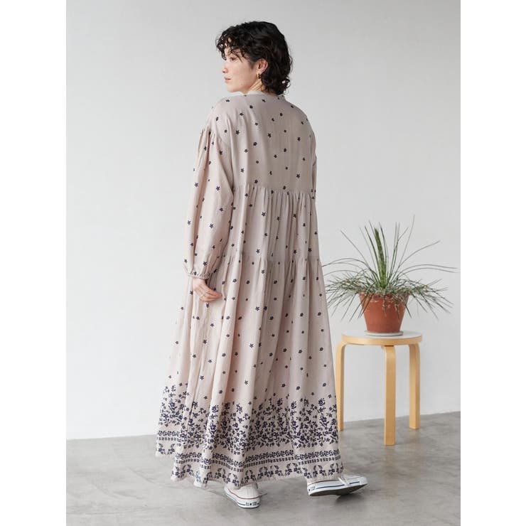 インドコットン混】花柄パネルティアードワンピース[品番：EHEW0033358