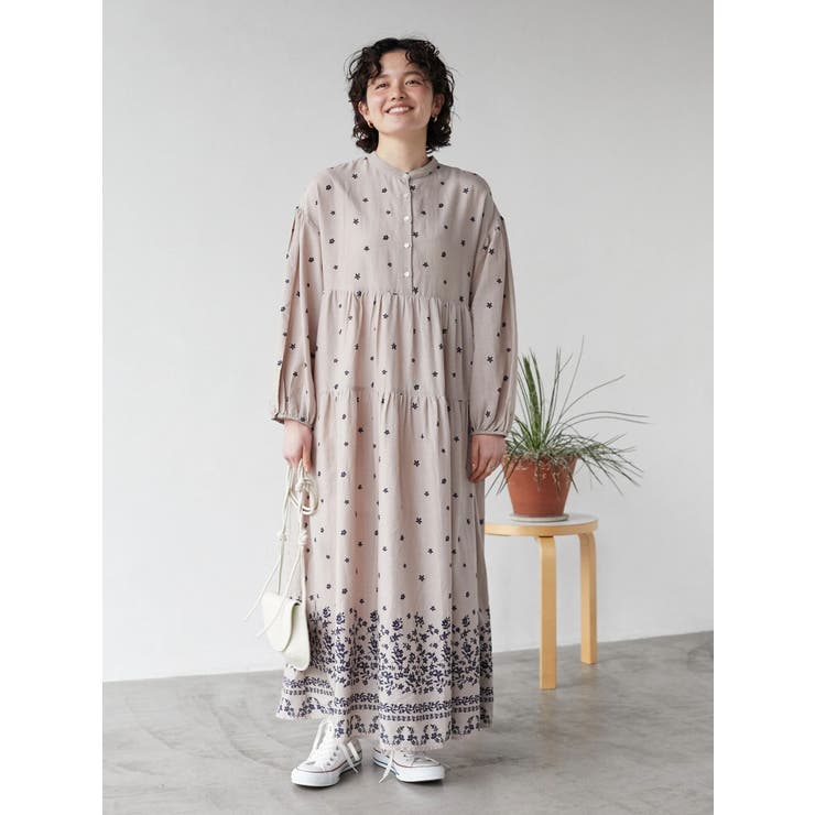 インドコットン混】花柄パネルティアードワンピース[品番：EHEW0033358