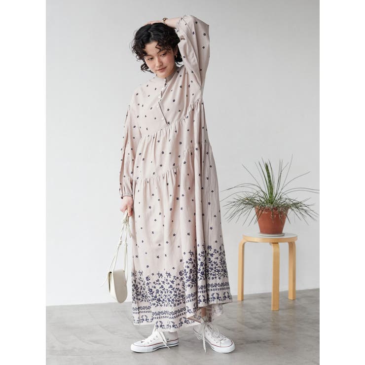 インドコットン混】花柄パネルティアードワンピース[品番：EHEW0033358