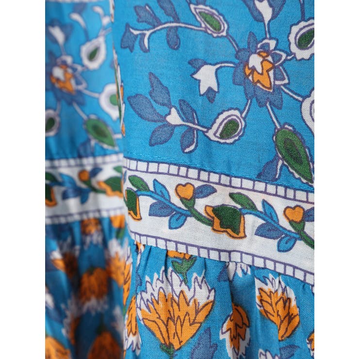 インドコットン混パネル柄ギャザーワンピース[品番：EHEW0039828