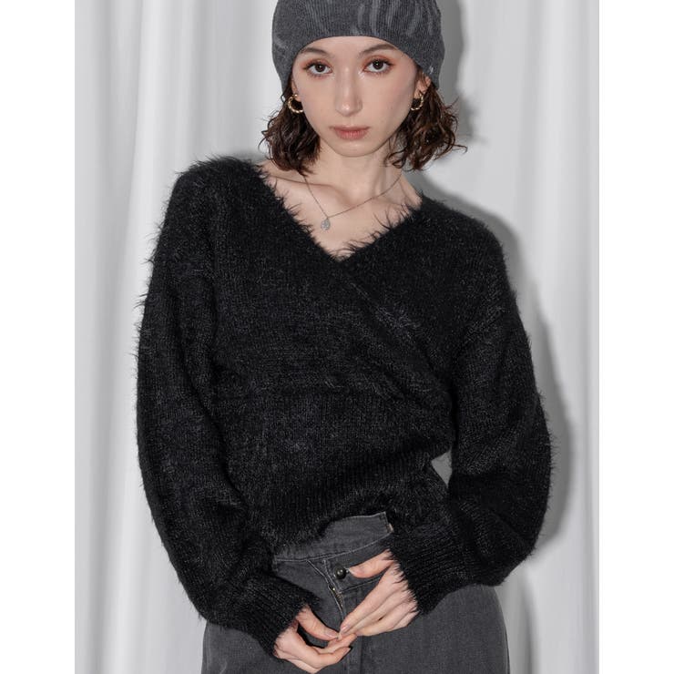 ブラック】【Adoon plain Ladies】シャギークロスニット[品番