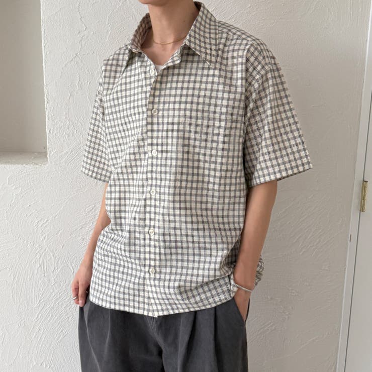 ROBINSON 短丈 チェックシャツ　シアサッカー ボックスシルエット old unknown 短丈 チェックシャツ シアサッカー ボックス