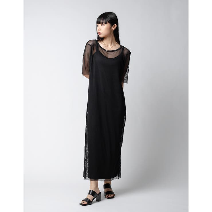 Adoon plain Ladies】【インナー付き】メッシュワンピース[品番 Adoon plain Ladies】【インナー付き】メッシュワンピース[品番