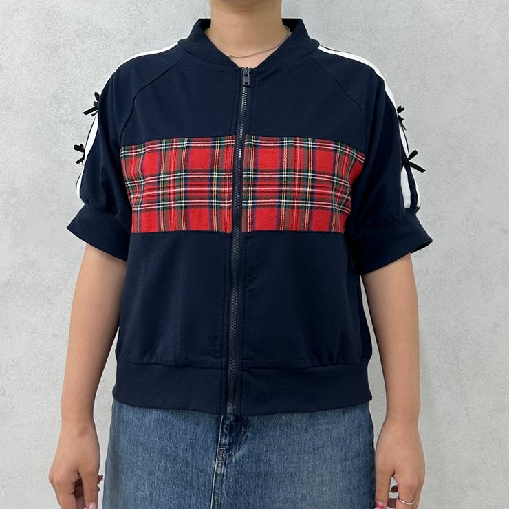 チェックドッキングリボントラックジャケット[品番：KTRW0030140
