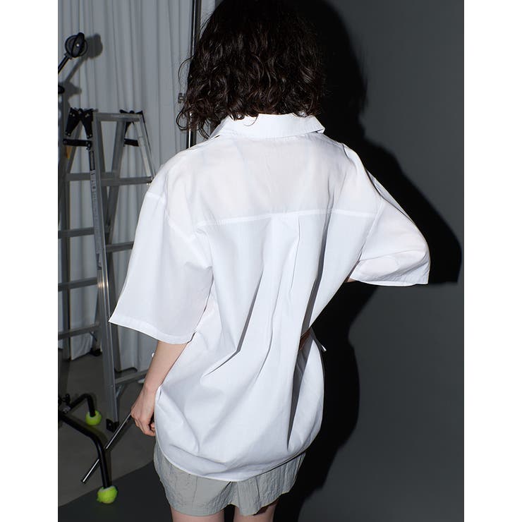 M.I.D★BLENHEIM ホワイト 半袖 トップス ギャザー 完全ノーアイロン】i-shirtバイオセンサー 半袖 ブラウス