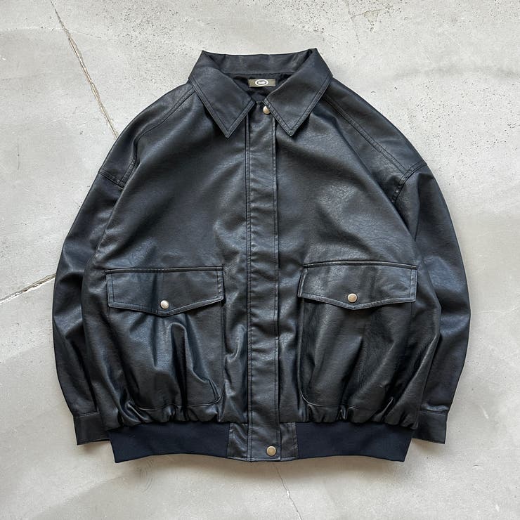 希少 ヴィンテージ レザー 柄デザイン ブルゾン 黒 XL