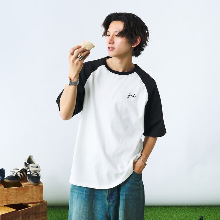 Adoon plain】バックプリント配色ラグランTシャツ[品番 Adoon plain】バックプリント配色ラグランTシャツ[品番
