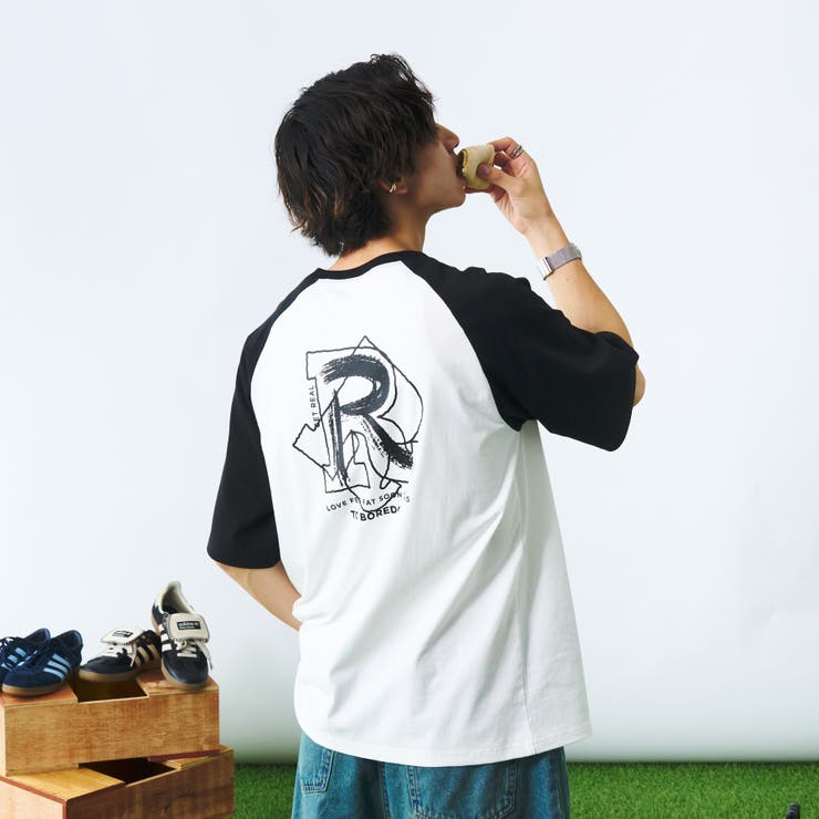 Adoon plain】バックプリント配色ラグランTシャツ[品番 Adoon plain】バックプリント配色ラグランTシャツ[品番