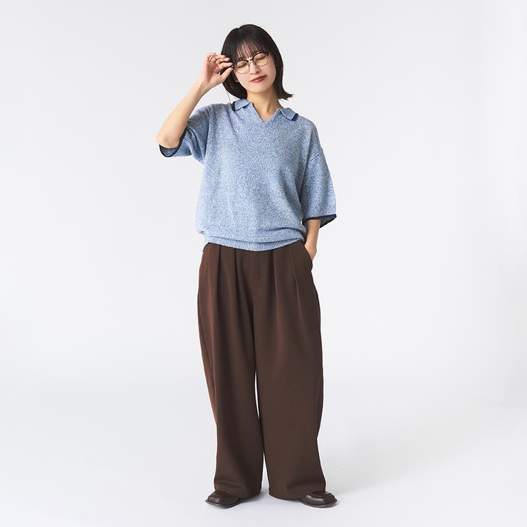 Adoon plain】メランジスキッパーニットポロシャツ[品番