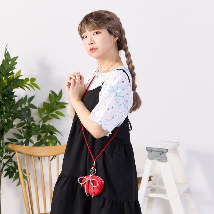 kutir】小花柄ワッフルリボンTシャツ/サーマルTシャツ[品番