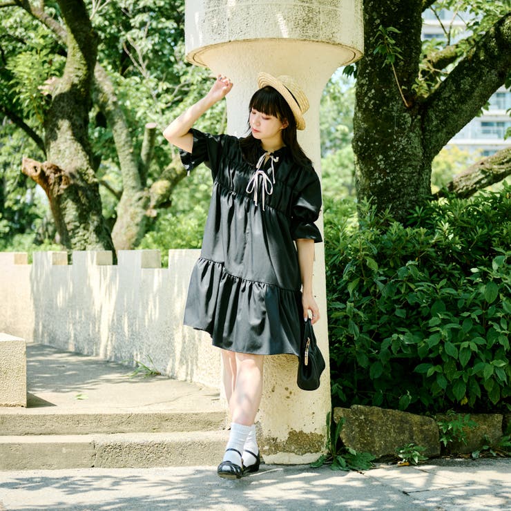 【kutir】【クティールとレトロ】ギャザーリボンミニワンピース[品番：KTRW0030734]｜kutir（クティール）のレディースファッション通販｜SHOPLIST（ショップリスト）