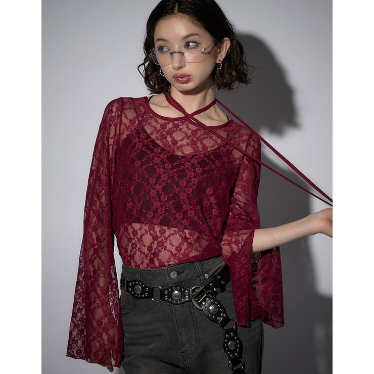 Adoon plain Ladies】レースチョーカートップス/LS[品番