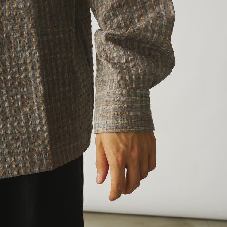 Adoon plain】シアサッカーチェックロングシャツ[品番
