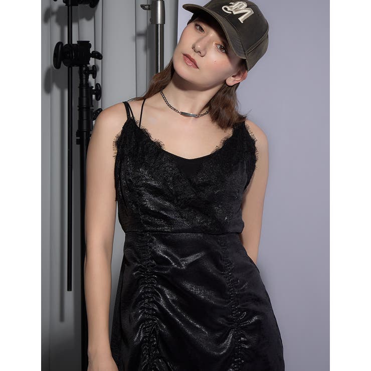 Adoon plain Ladies】レースドッキングキャミワンピース[品番