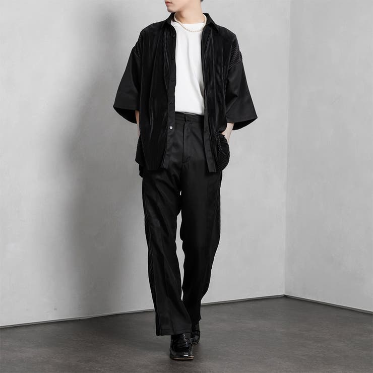 Adoon plain】フロントプリーツシャツ(セットアップ着用可)[品番