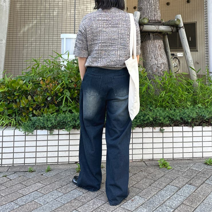 くらしを楽しむアイテム kutir】【XS~Lサイズあり】タックワイドデニムパンツ[品番 パンツ