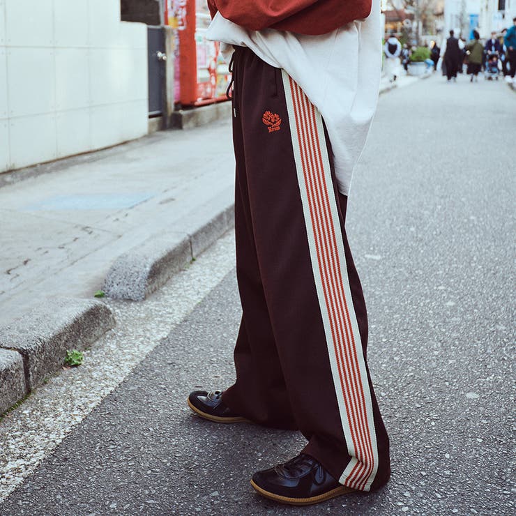 年中無休】 限定 トラックパンツ ライン ワイドパンツ XL ワイド ブラック メンズ