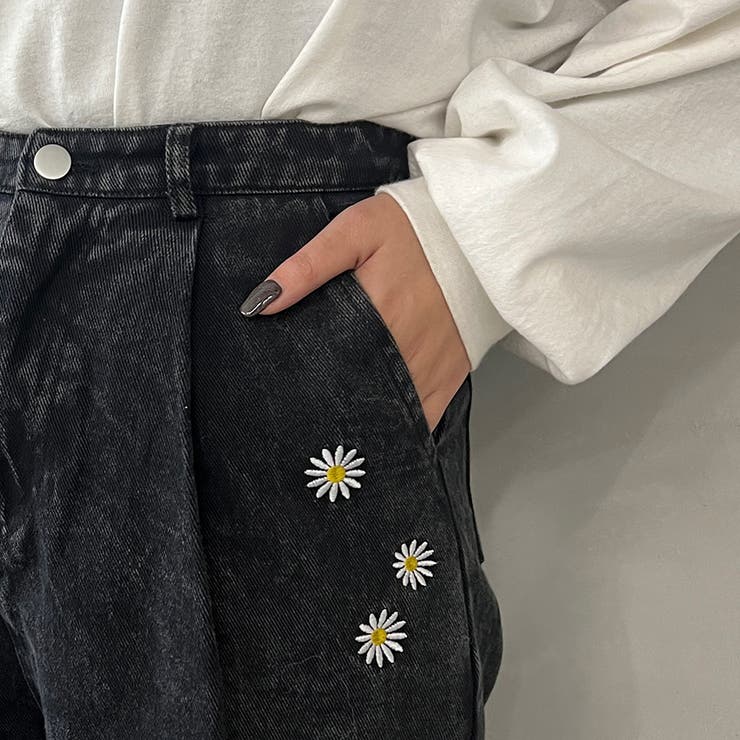 kutir】フラワー刺繍カラーツイルワイドパンツ[品番