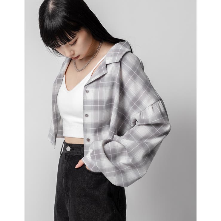 開襟ショート丈チェックシャツ[品番：KTRW0021349]｜kutir
