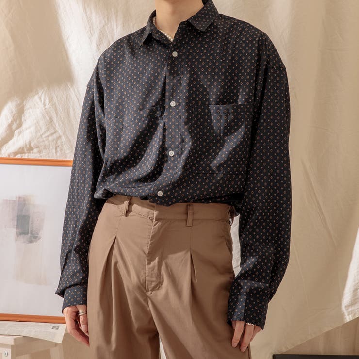 Adoon plain】レトロ柄長袖シャツ[品番：KTRW0021507]｜kutir