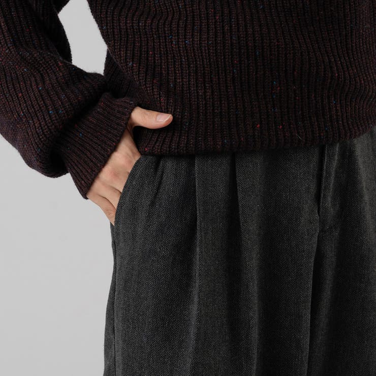 Adoon plain】ヘリンボーンバレルレッグワイドパンツ[品番