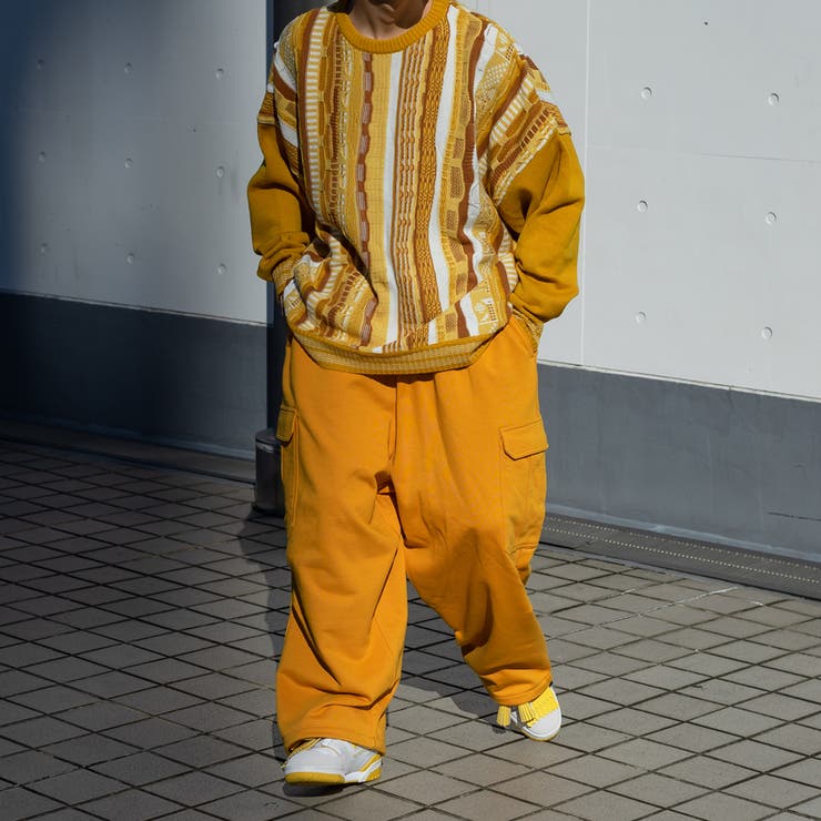 カラルー 3D デザインニット 総柄 イエロー マルチカラー ゆるダボ L-XL カラルー 3D デザインニット 総柄 イエロー マルチカラー ゆる