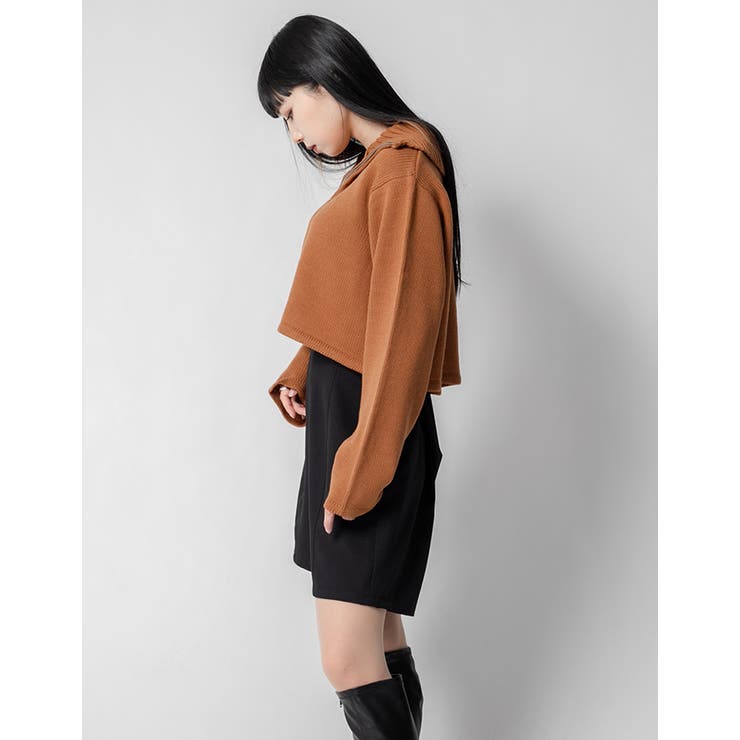 Adoon plain Ladies】ショート丈ハーフジップニット[品番