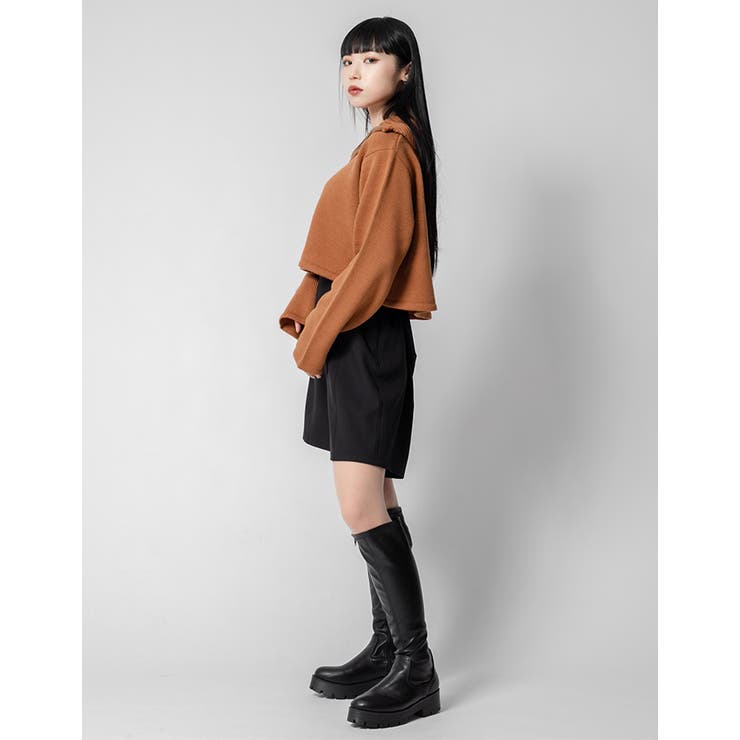 Adoon plain Ladies】ショート丈ハーフジップニット[品番