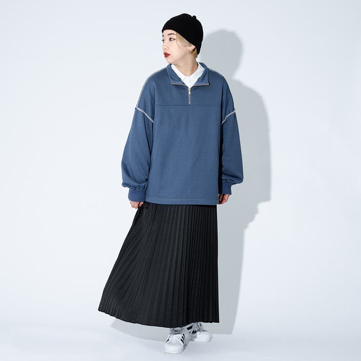 kutir】アウトステッチハーフジップスウェット[品番