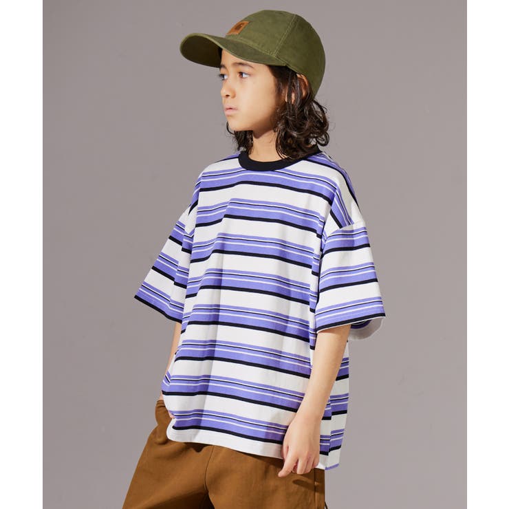 MANOUQUAマヌーカ　半袖カットソー　Tシャツ　パープル系ボーダー　38　M PAIRMANON STREET】マルチ ボーダー 半袖 Tシャツ[品番