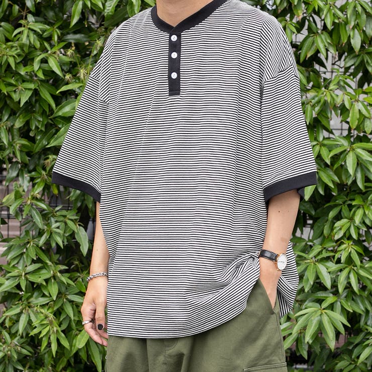 【kutir】ビッグシルエットボーダーヘンリーネックTシャツ[品番：KTRW0023635]｜kutir（クティール）のメンズファッション通販｜SHOPLIST（ショップリスト）