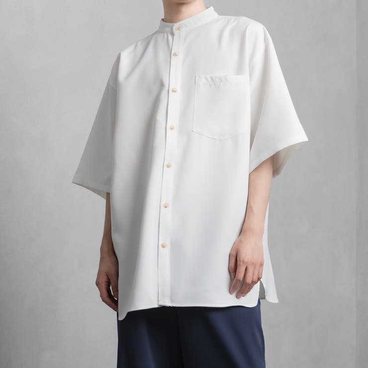 Adoon plain】バンドカラー半袖シャツ[品番：KTRW0023927