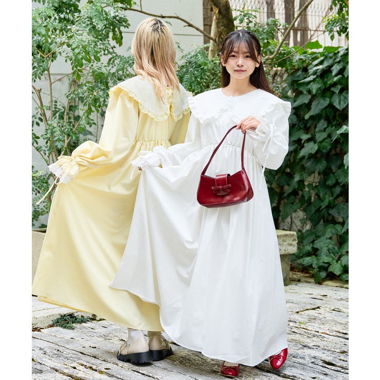 クルタ　ワンピースKurta 3 pcs set (XL) 2セット kutir】【クティールとレトロ】2WAYレース襟フレアワンピース