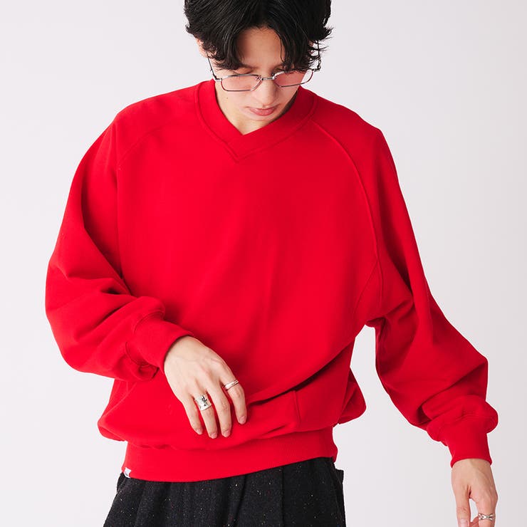 Adoon plain】浅Vネックラグランスウェット[品番:KTRW0032213 Adoon plain】浅Vネックラグランスウェット[品番:KTRW0032213