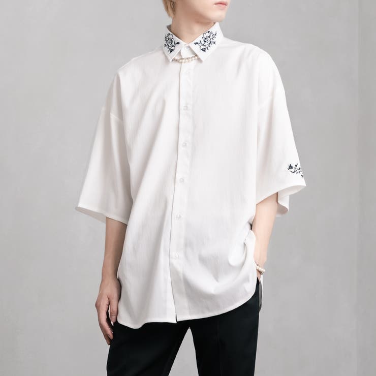 日本激安ネット通販 JUN MEN 刺繍 花柄 シャツ ベージュ ドレスシャツ