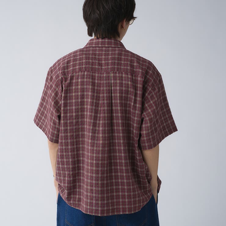 Adoon plain】シアサッカーレギュラーチェックシャツ[品番