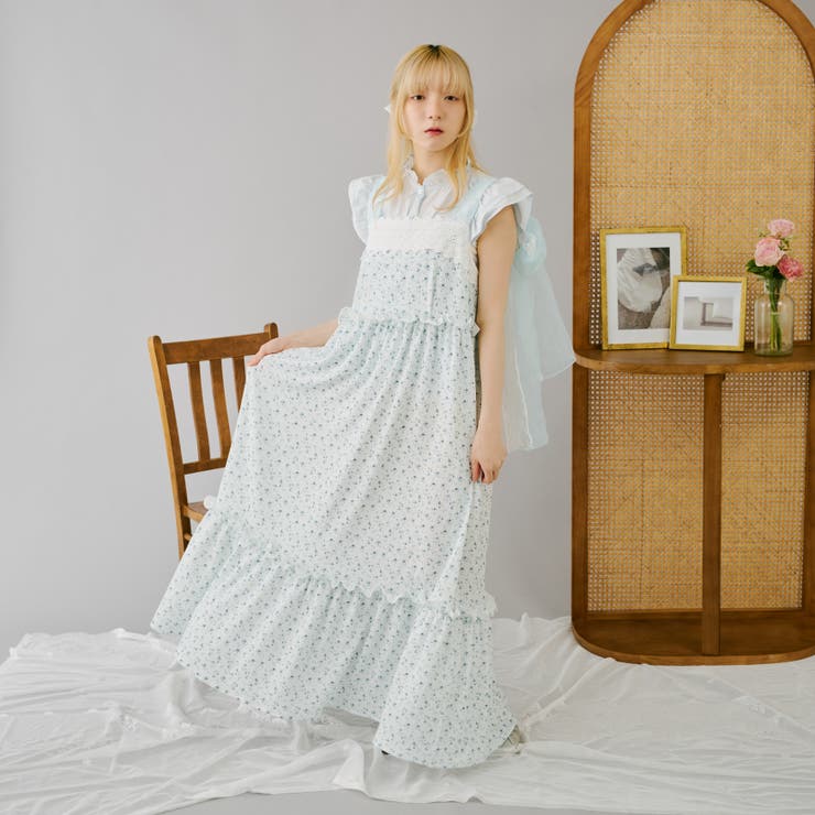 ワンピース 花柄 レース フリル シアー パーティー ガーリー 2色 フリルシアー花柄ワンピース・全2色 | レディースファッション