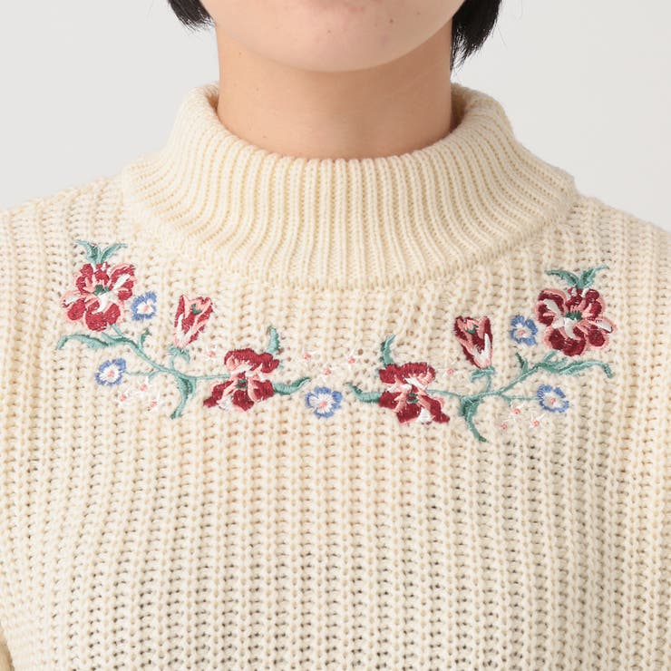 フラワー刺繍ニットプルオーバー・全2色 | レディース