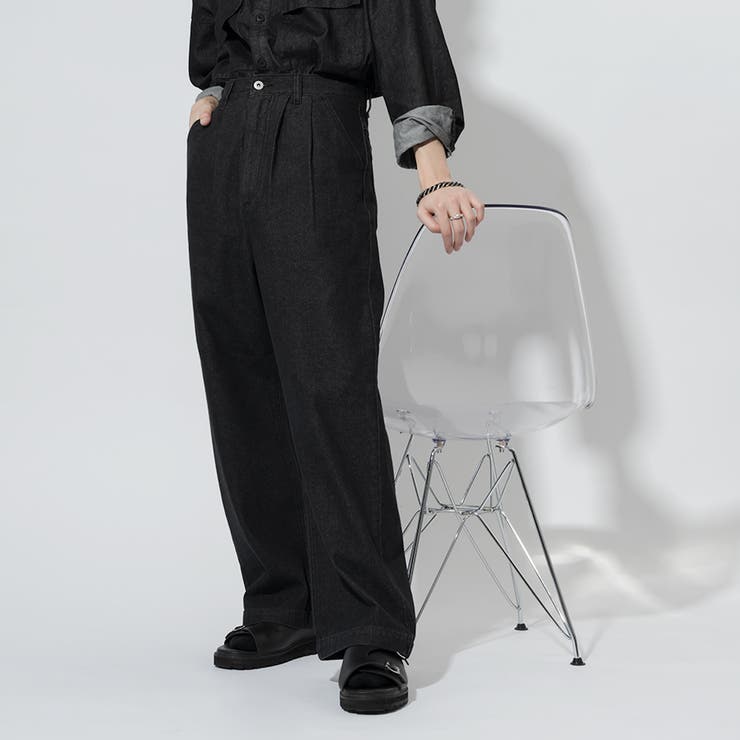 Adoon plain】2タックハイウエストワイドデニム[品番