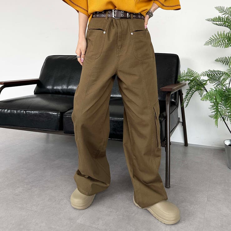 ANTIOFF ブラウンの多層ポケットパンツとカジュアルパンツ