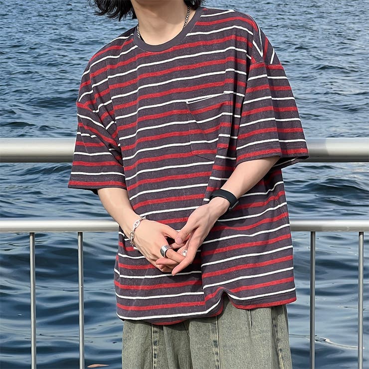 kutir】オーバーサイズパイルボーダーTシャツ[品番：KTRW0026457
