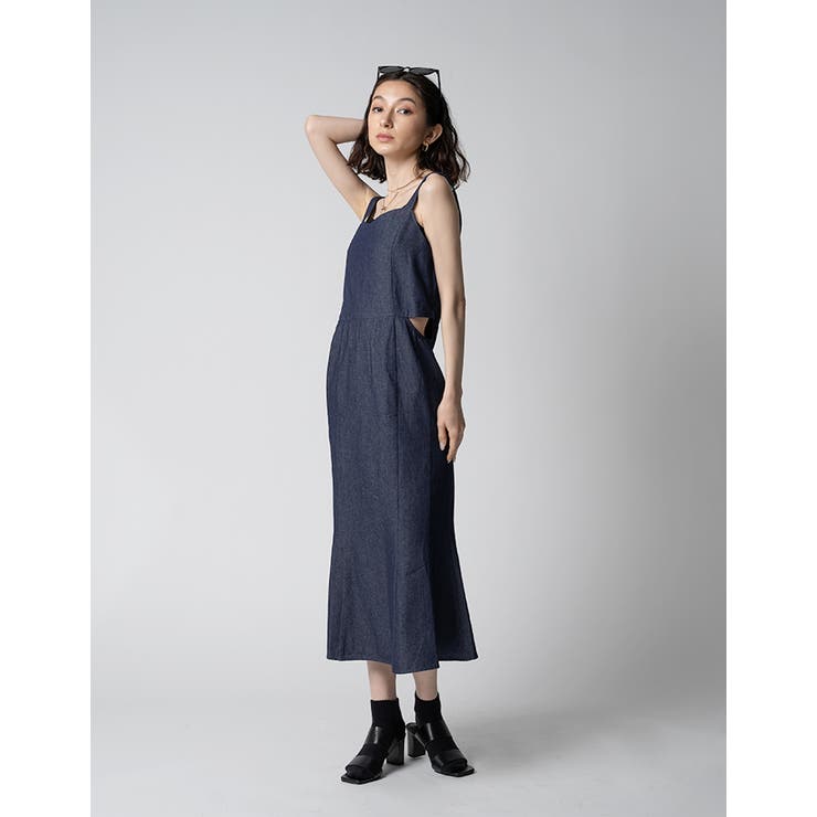 Adoon plain Ladies】ウエストカットデニムワンピース[品番