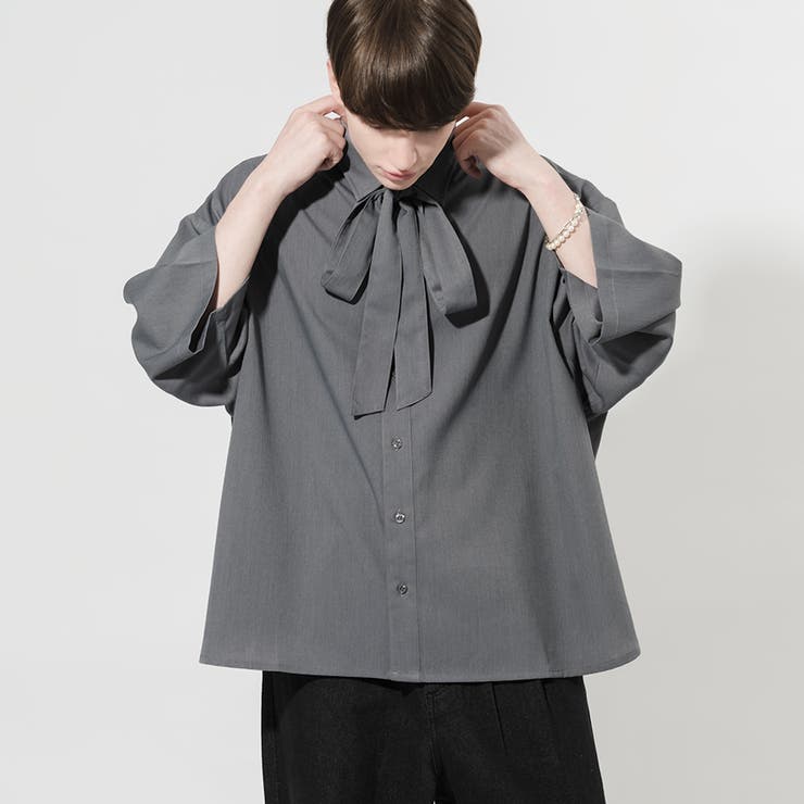 ブラック】【Adoon plain】半袖ボウタイシャツ[品番：KTRW0026591 